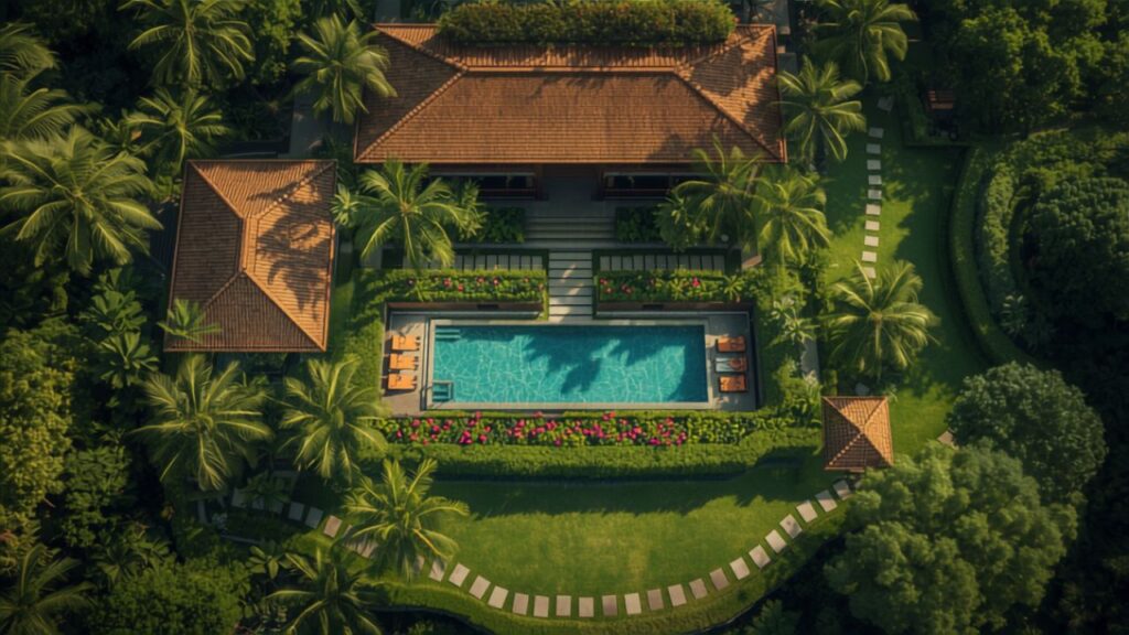 Best luxury hotels vegetarian travelers can book - aerial view of luxury wellness resort with organic garden