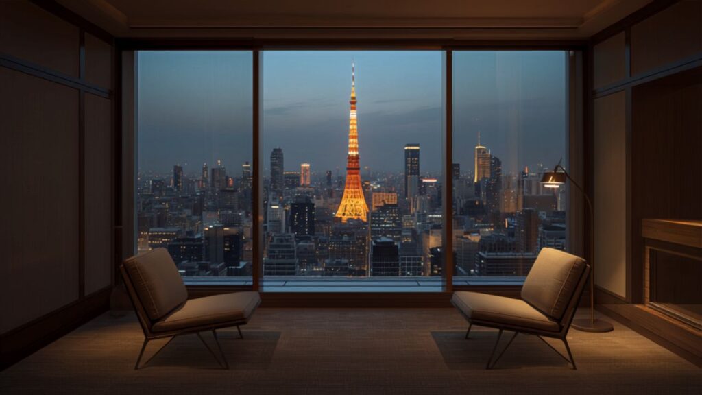 luxury vegetarian Tokyo - luminous five-star hotel suite with panoramic city views