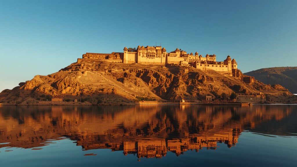 luxury vegetarian India - Amber Fort reflecting in Maota Lake Jaipur