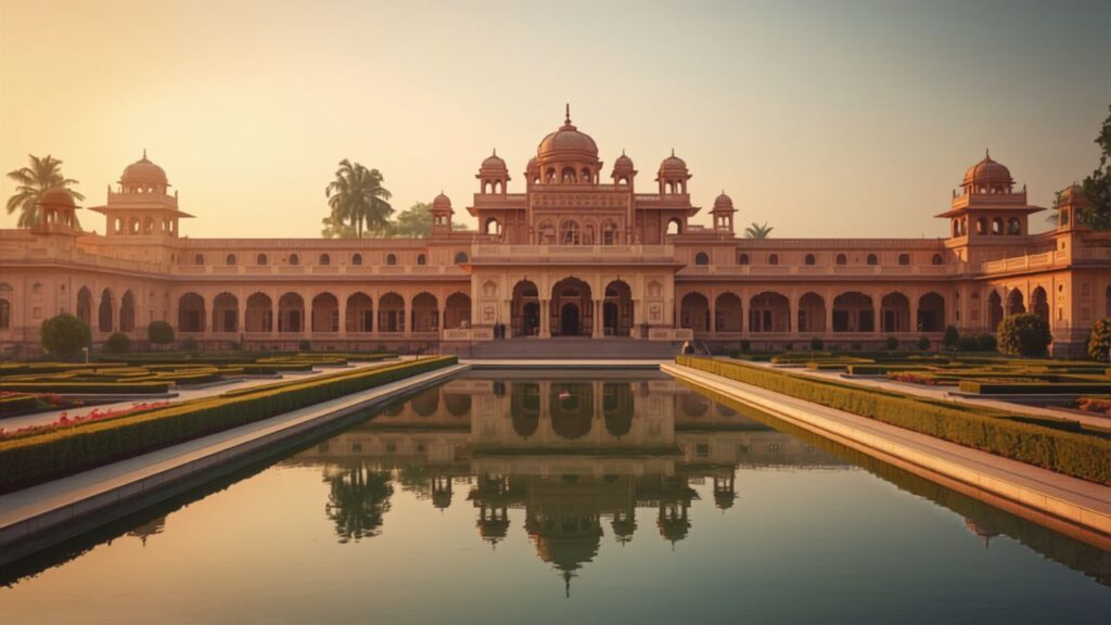 luxury vegetarian India - Rambagh Palace Jaipur in dreamlike light
