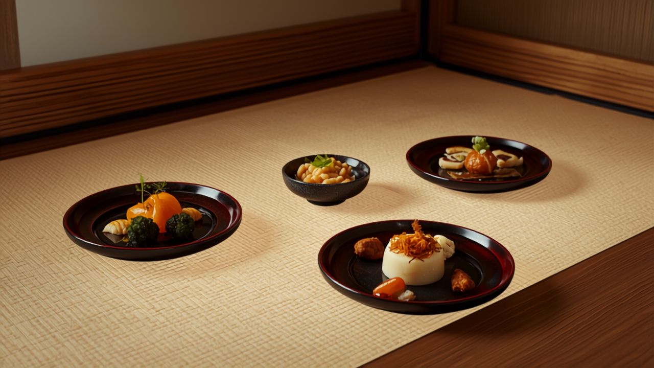 luxury vegetarian Tokyo - serene kaiseki meal with zen aesthetic