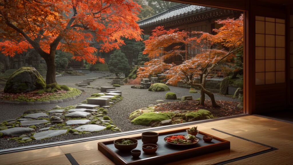 luxury vegetarian Tokyo - zen garden temple with seasonal shojin ryori meal