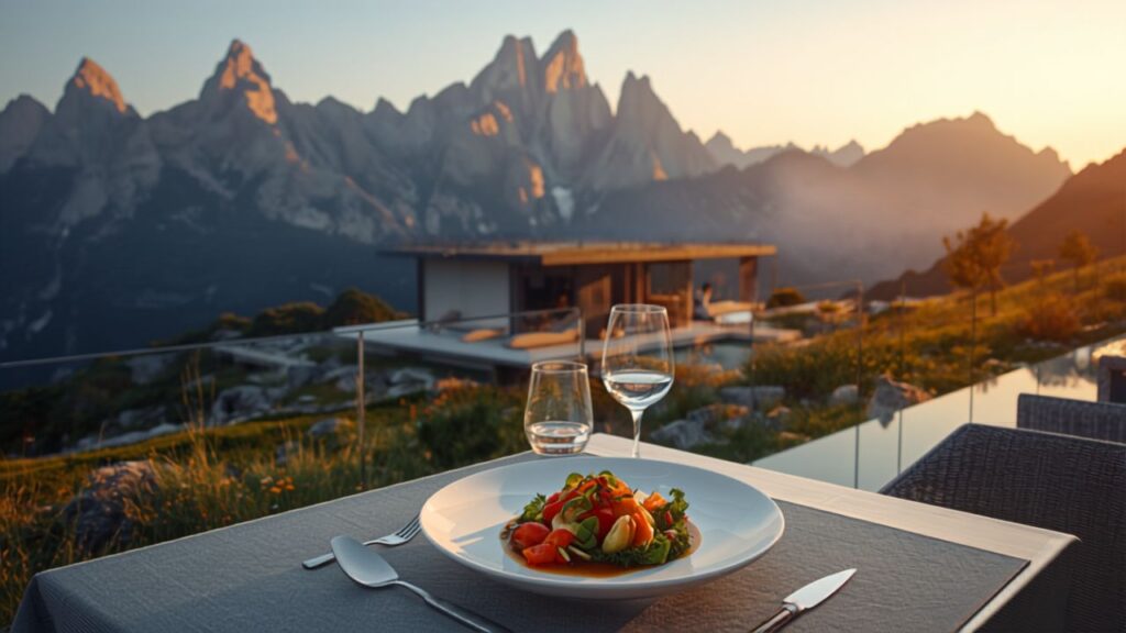 luxury vegetarian wellness retreats - mountain retreat in the Italian Dolomites at sunset