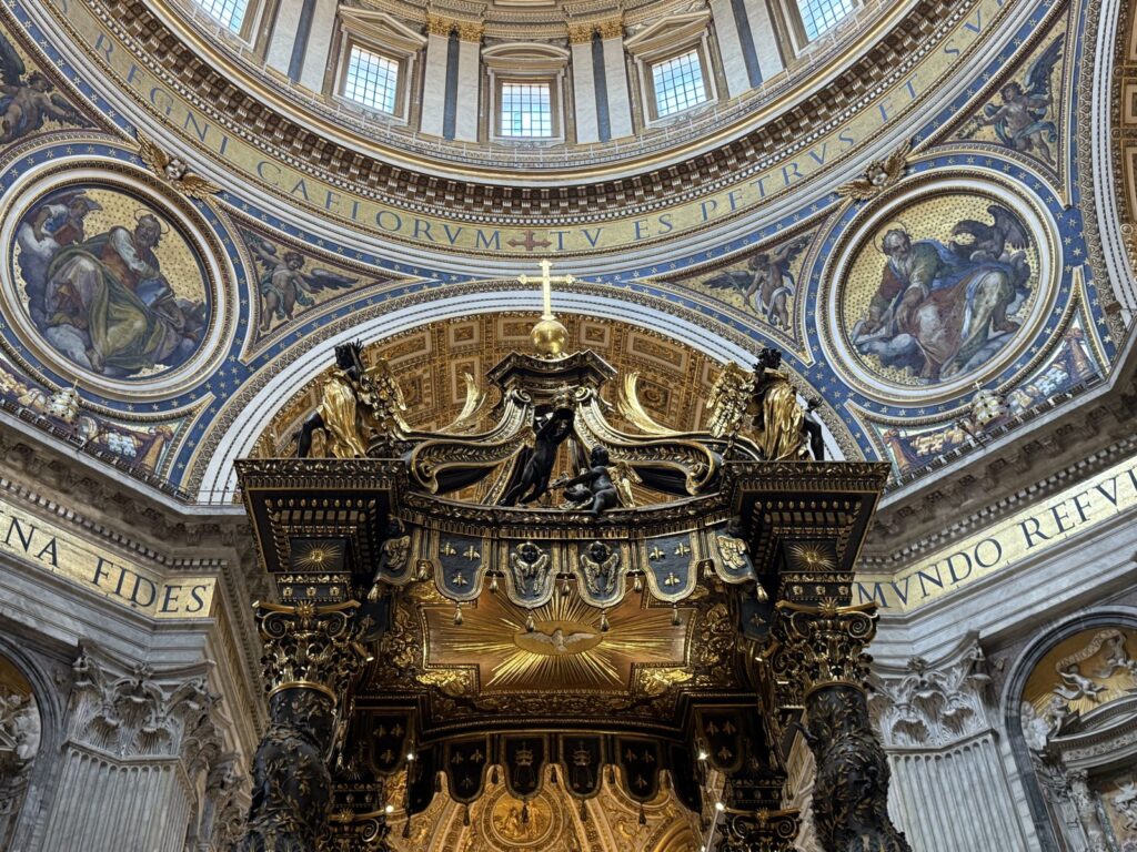 Rome 3 day itinerary - Bernini baldachin and dome inside St. Peter's Basilica