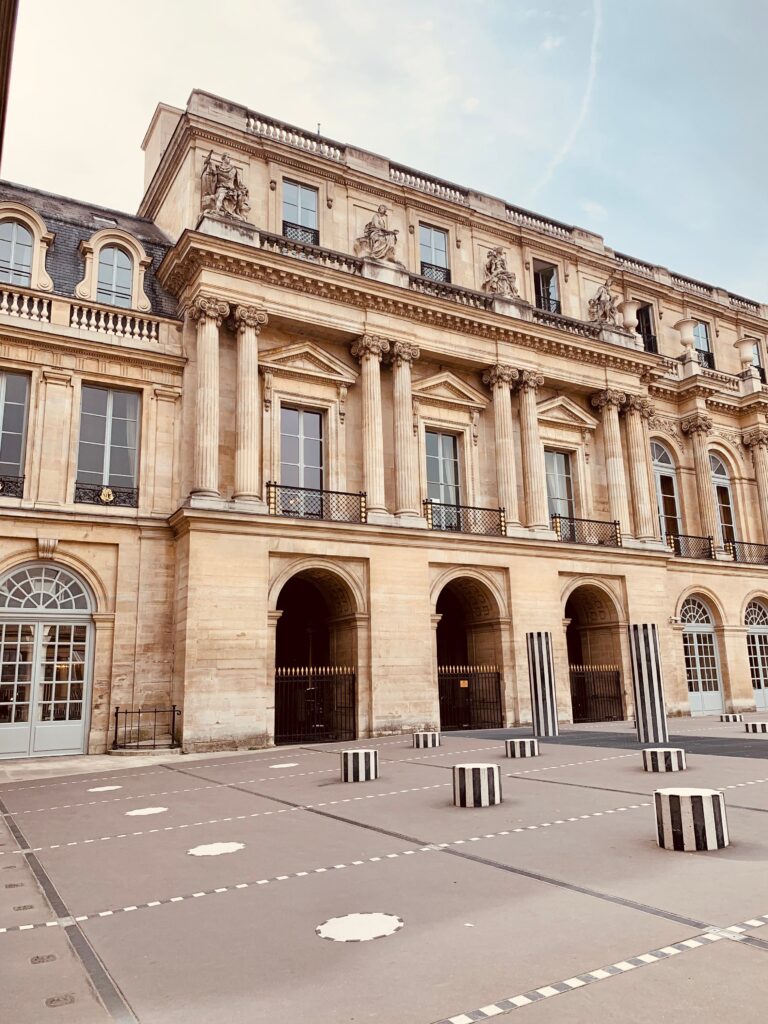 Vegan hotels in Paris - the Palais-Royal courtyard and its striped columns
