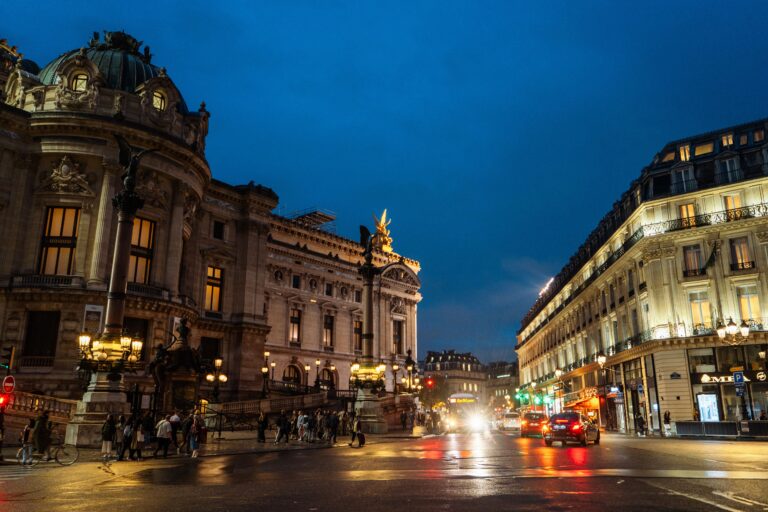 Vegan hotels in Paris - the Opera Garnier at night in the 9th arrondissement