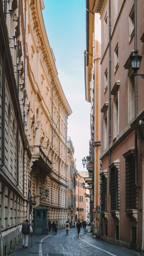 Vegan hotels in Rome - a quiet street of palazzi in the historic centre