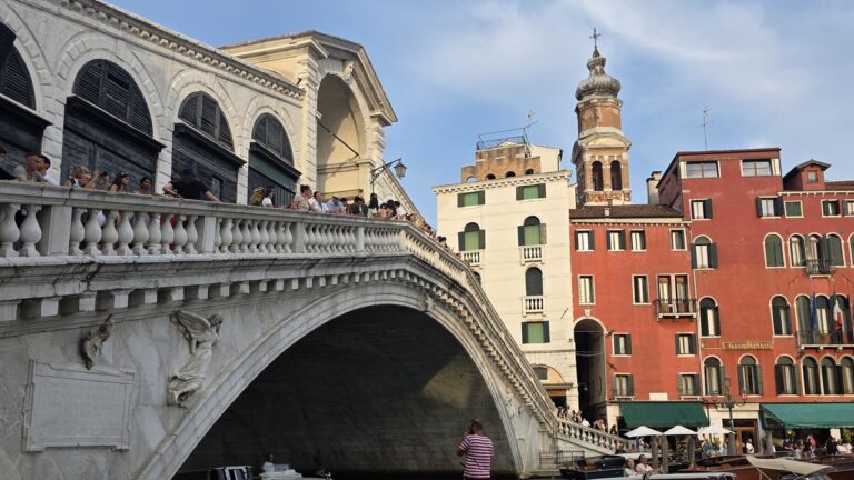 Venice 3 day itinerary - Rialto Bridge and a gondola on the Grand Canal